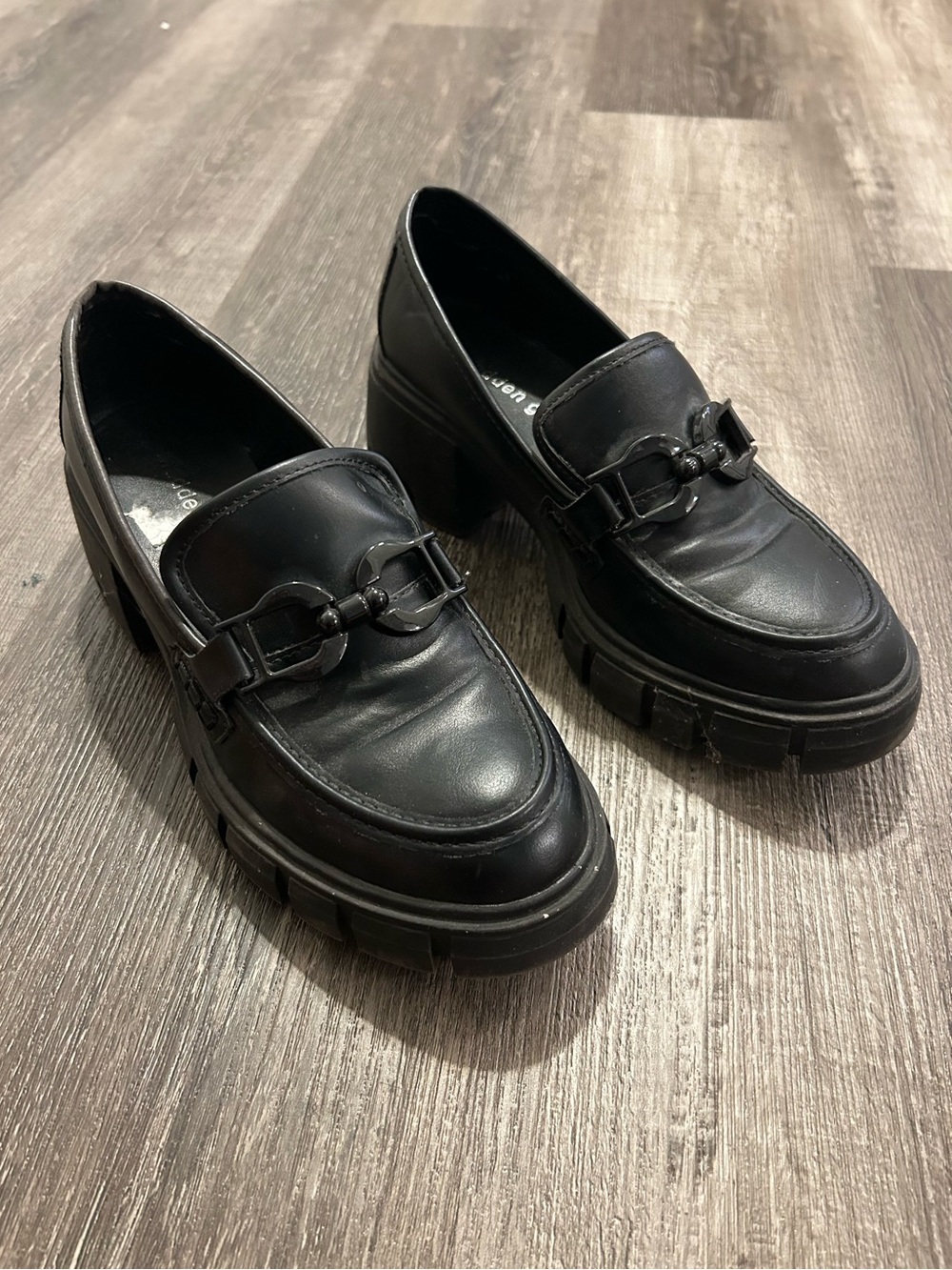 chunky black lug sole loafers chain detail y2k